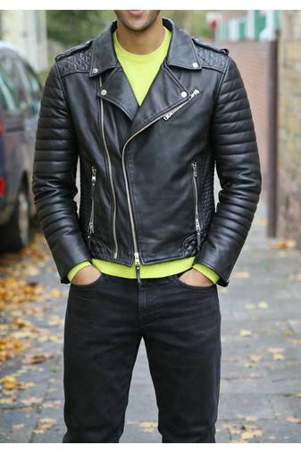 Black biker leather moto street style lambskin quilted jacket