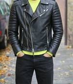 Black biker leather moto street style lambskin quilted jacket
