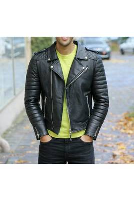 Black biker leather moto street style lambskin quilted jacket 2