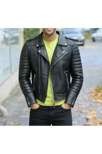 Black biker leather moto street style lambskin quilted jacket