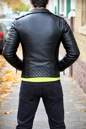 Black biker leather moto street style lambskin quilted jacket