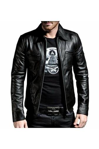 Men's biker leather black moto jacket casual lambskin style