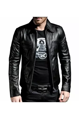 Men's biker leather black moto jacket casual lambskin style