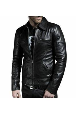 Men's biker leather black moto jacket casual lambskin style 2