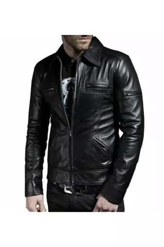 Men's biker leather black moto jacket casual lambskin style