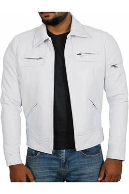 White leather moto minimal design men's lambskin jacket 1