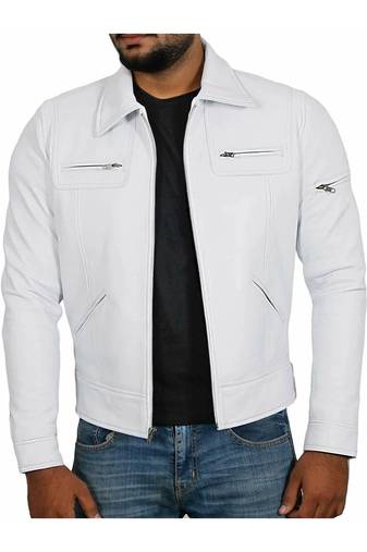 White leather moto minimal design men's lambskin jacket