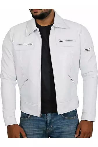 White leather moto minimal design men's lambskin jacket