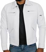 White leather moto minimal design men's lambskin jacket
