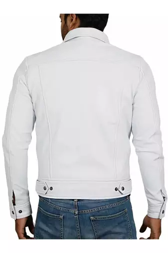 White leather moto minimal design men's lambskin jacket