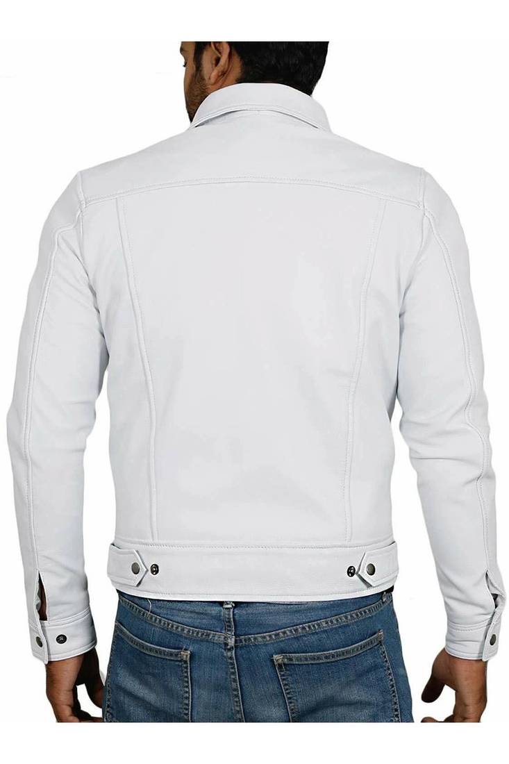 White leather moto minimal design men's lambskin jacket