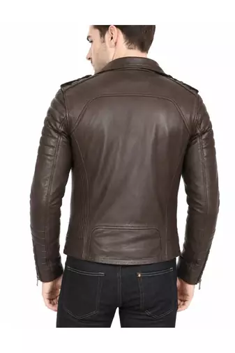 Men's brown leather moto jacket smart casual quilted jacket