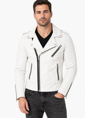 Men quilted leather biker jacket designer style white jacket 1