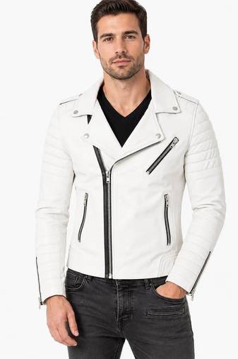 Men quilted leather biker jacket designer style white jacket