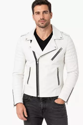 Men quilted leather biker jacket designer style white jacket