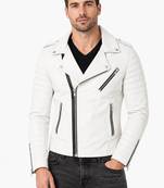 Men quilted leather biker jacket designer style white jacket