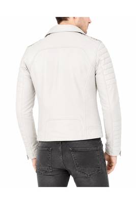 Men quilted leather biker jacket designer style white jacket 2