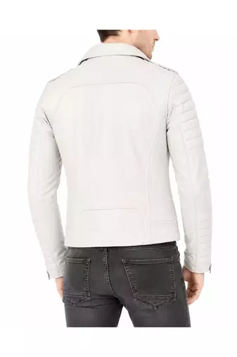 Men quilted leather biker jacket designer style white jacket