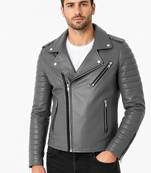 Men's grey quilted leather biker jacket iconic look lambskin