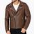 Men's quilted dark tan leather biker jacket urban fashion