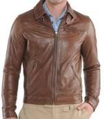 Men's biker leather daily wear brown zipper pocket jacket