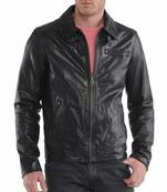 Men's black leather daily wear zipper pocket biker jacket