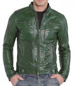 Men's biker green lambskin leather racer jacket classic design
