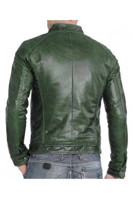Men's biker green lambskin leather racer jacket classic design 3