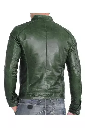 Men's biker green lambskin leather racer jacket classic design