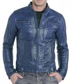 Men's blue lambskin leather racerbiker jacket classic design