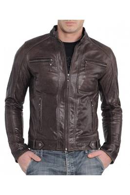 Men's biker brown lambskin leather racer jacket everyday wear 1