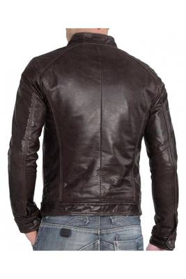 Men's biker brown lambskin leather racer jacket everyday wear 2