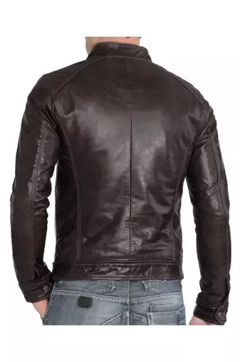 Men's biker brown lambskin leather racer jacket everyday wear