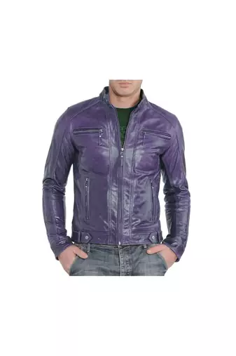 Men's purple leather biker racer jacket fashion outerwear