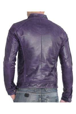 Men's purple leather biker racer jacket fashion outerwear 2