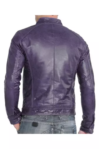 Men's purple leather biker racer jacket fashion outerwear