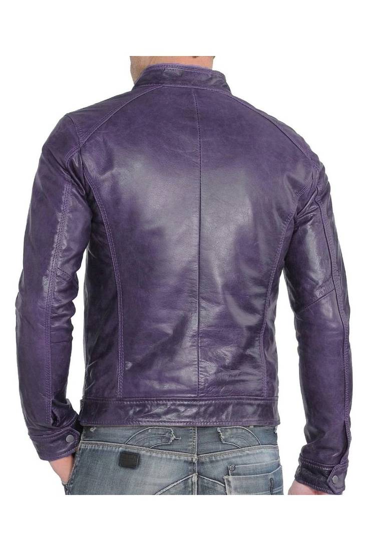 Men's purple leather biker racer jacket fashion outerwear
