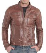 Men's dark tan real lambskin leather racer jacket vintage style