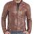 Men's dark tan real lambskin leather racer jacket vintage style