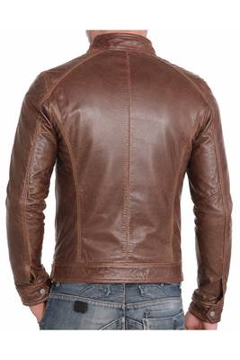 Men's dark tan real lambskin leather racer jacket vintage style 2