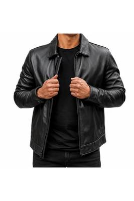 Men's black real lambskin leather racer jacket handcrafted 1