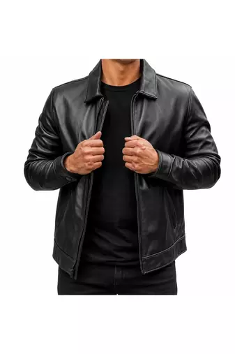 Men's black real lambskin leather racer jacket handcrafted