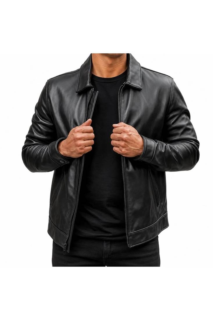 Men's black real lambskin leather racer jacket handcrafted
