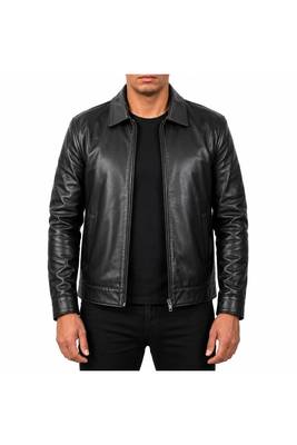 Men's black real lambskin leather racer jacket handcrafted 3