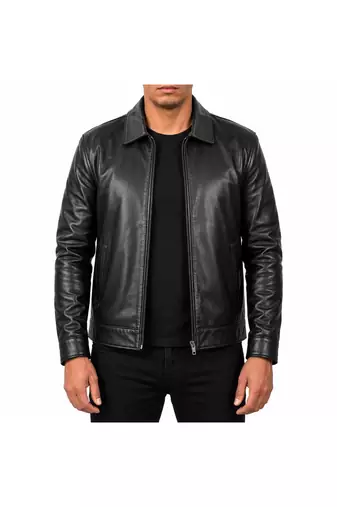 Men's black real lambskin leather racer jacket handcrafted