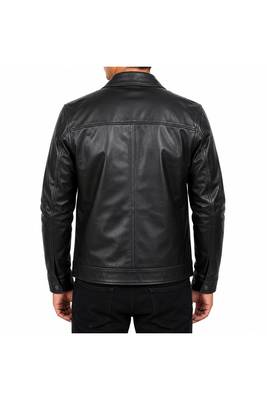Men's black real lambskin leather racer jacket handcrafted 4