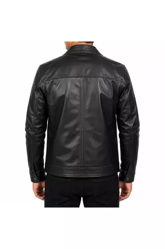 Men's black real lambskin leather racer jacket handcrafted