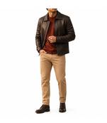 Men's brown lambskin leather jacket tailored look bikers