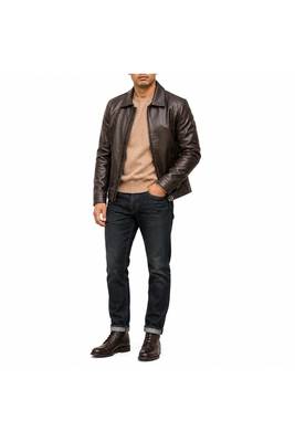 Men's brown lambskin leather jacket tailored look bikers 2