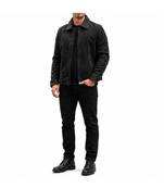 Men's black suede leather racer jacket casual street style